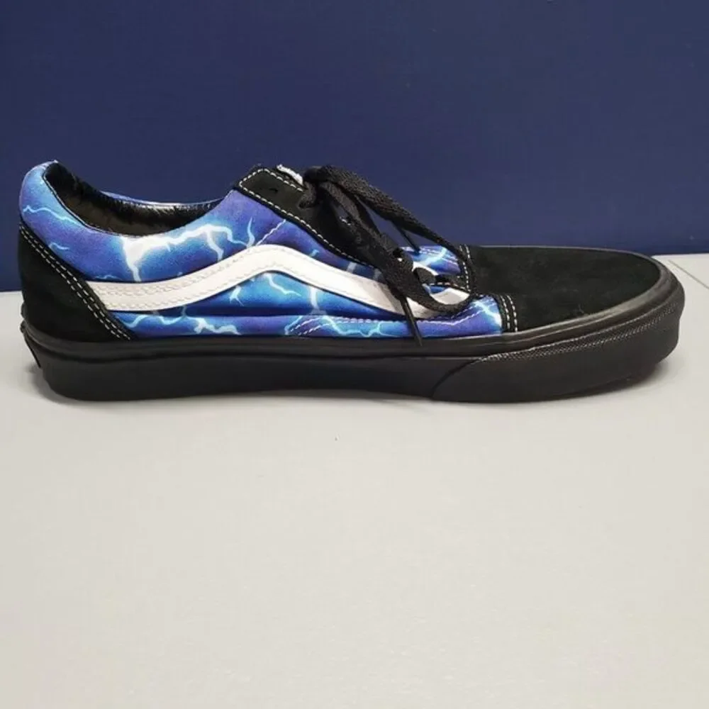 VANS Sk8 Low Top Sneakers Men 8.5 Women 10 Blue Black‎ Fabric Lightning 500714